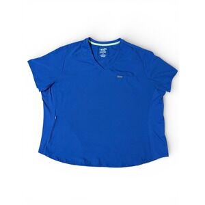 Landau Forward Royal Blue V Neck Scrub Top Women's 4XL Moisture Wicking Stretch